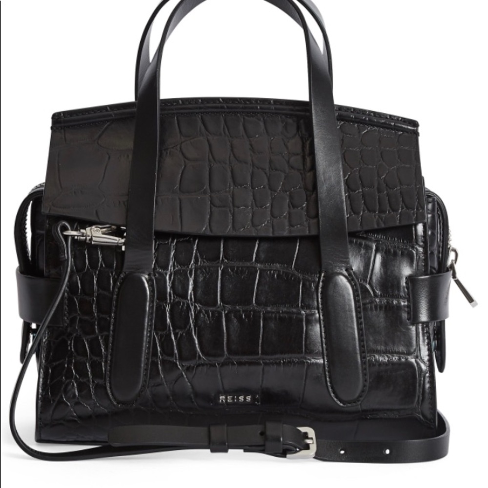 Reiss Sophie Croc Embossed Crossbody Bag